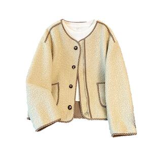 小香风棕咖色羊羔绒皮毛一体厚外套女2025深秋初冬新款颗粒绒夹克