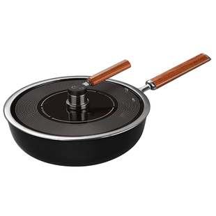 卡特马克唱片钛铁锅家用炒菜锅不粘锅无涂层电磁炉燃气灶极铁炒锅