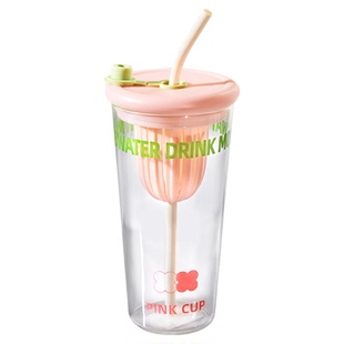 高硼硅玻璃杯女高颜值咖啡奶茶水杯茶水分离杯子大容量带盖吸管杯