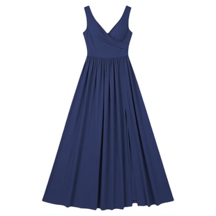 Solid color sleeveless waist cinching dress纯色无袖收腰长裙