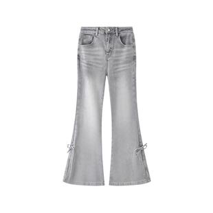 三福牛仔长裤2025新款冬季时尚绑带喇叭裤内里磨毛裤子女装512309