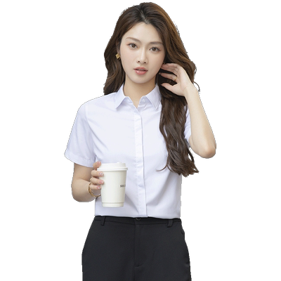 职业正装短袖冰丝弹力蓝色衬衫女