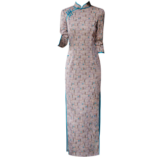 长袖旗袍秋冬保暖连衣裙中年女妈妈格子日常穿礼服大码复古民国风