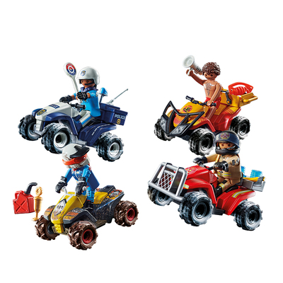 playmobil摩比世界惯性回力儿童玩具消防男孩警察四轮车新年礼物