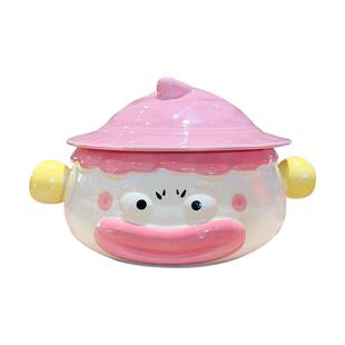 可爱泡面碗带盖高颜值搞怪小丑双耳陶瓷汤碗女生大号螺蛳粉碗学生