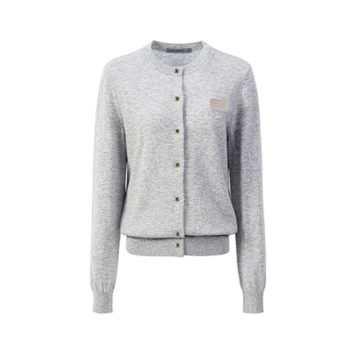 GIOVANNI VALENTINO灰色针织开衫女士春季新款休闲纯羊毛毛衣外套