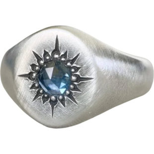 纯银戒指镶嵌宝石轻奢高级感星星雕刻原创设计椭圆形小众定制颜色