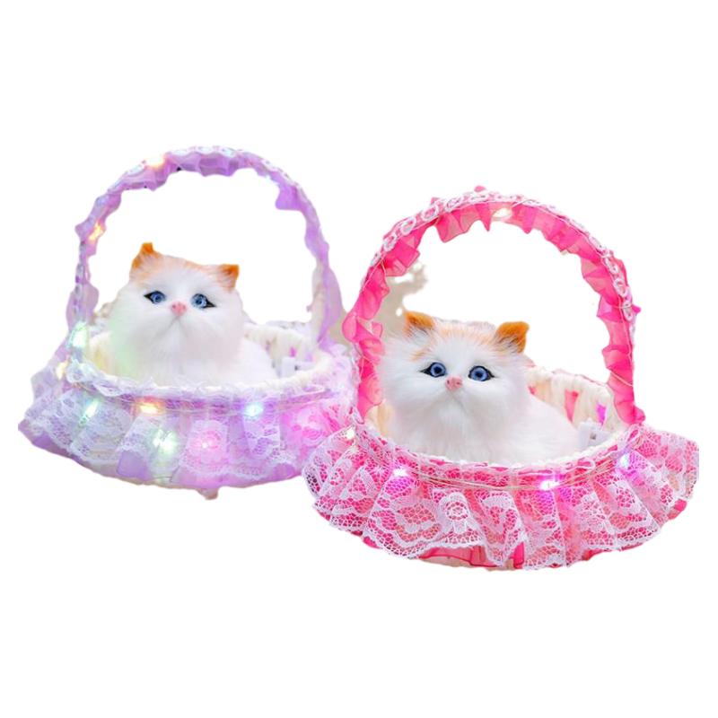 会叫仿真猫咪玩偶玩具发光篮子小猫模型摆件公仔生日礼物女生女孩