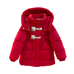 女童红色本命年拜年服棉服2025新款冬季女孩加厚羽绒棉衣外套棉袄