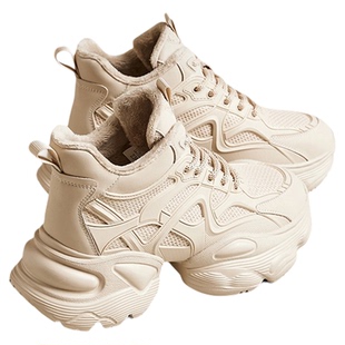 millies妙丽女鞋新款圆头厚底拼接设计感时尚运动加绒老爹鞋增高