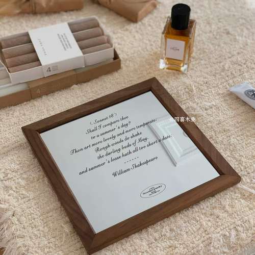 木质装饰英文镜子摆件质感质感拍照道具简约桌面复古化妆镜