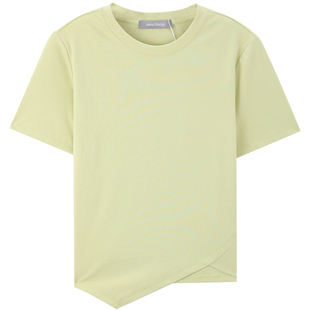 MB MindBridge不规则设计感T恤女士薄款圆领短袖夏季纯色显瘦半袖