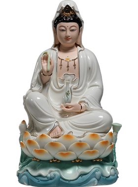 佛堂笑脸观音摆件微美陶瓷中式风
