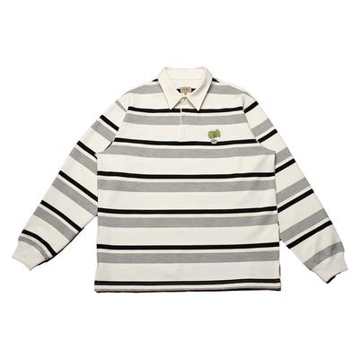 CITYDIVE Stripes Polo 条纹龟背竹刺绣宽松Polo衫廓形长袖卫衣