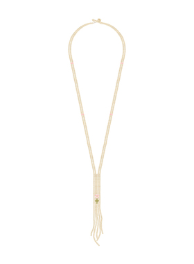 法式串珠粉碎花长款流苏项链女