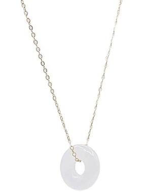 小圆满丨天然和田白玉平安扣羊脂玉吊坠18K包金玉石项链送人礼物