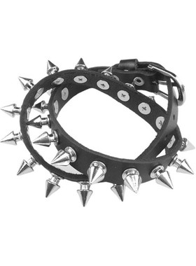 柔软皮朋克合金双层尖刺铆钉手链
