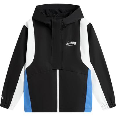 李宁童连帽男女同款印花运动风衣