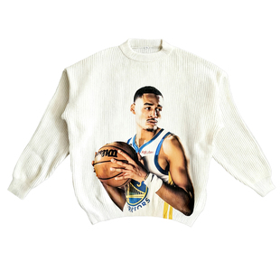 原创普尔数码直喷印花美式大印花秋冬保暖毛衣潮男女白色针织衫