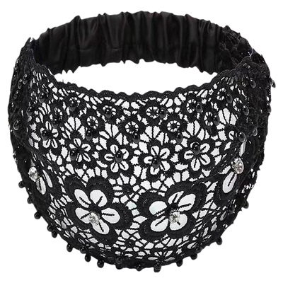 钉珠水钻发带宽边薄款镂空束发头箍发卡遮白发头饰帽子碎发头套头