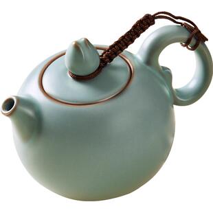 东道汝窑茶壶单壶功夫茶具办公室汝窑茶壶 祈福平安壶2022款天青