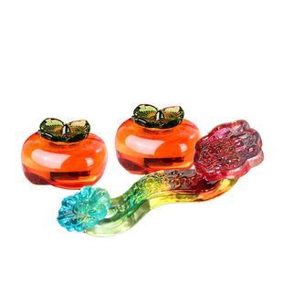 水晶柿子花生如意摆件书房镇纸毛笔书法镇尺笔搁书桌琉璃装饰礼品