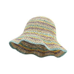 ROUIIEFAO草编渔夫帽女夏季透气显脸小防晒草帽海边遮阳水桶帽子