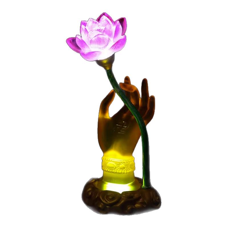 家用LED琉璃七彩莲花灯佛手莲花灯供灯长明灯电供花佛前灯座烛台