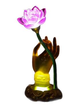 家用LED琉璃七彩莲花灯佛手莲花灯供灯长明灯电供花佛前灯座烛台