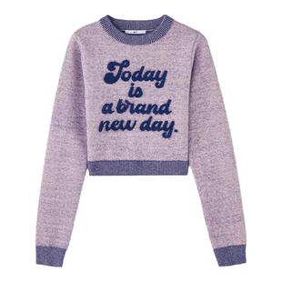 SLY 春季新品美式学院风撞色刺绣短款毛衣030HAI70-1561