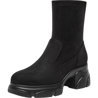 Bata弹力瘦瘦靴女冬季商场新款通勤百搭粗跟短筒靴UJR01DZ4