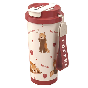 小熊猫和苹果杯保温杯陶瓷覆层内胆杯子吸管杯咖啡闺蜜礼物随行杯