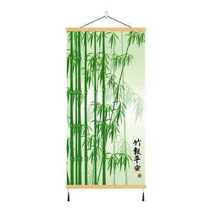 竹报平安免钉挂画荷花鸟九鱼装饰画实木玄关画民宿客厅布艺墙壁画