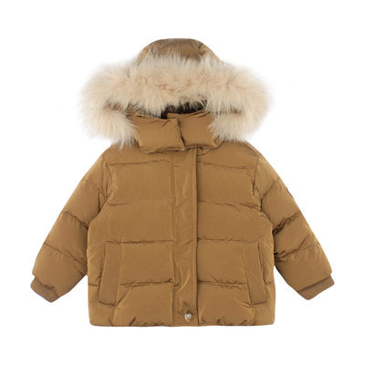 utouto冬季两色毛领连帽羽绒服