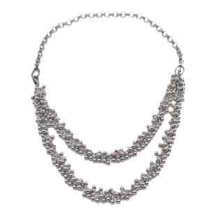 新款月牙双链条夸张球球流苏项链女时尚气质叠戴锁骨链毛衣链配饰