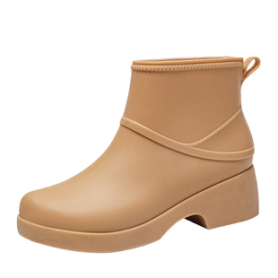 雨鞋女款坡跟厚底成人时尚外穿短筒防滑胶鞋增高雨靴防水耐磨水鞋