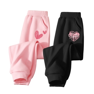 拉夏贝尔女童裤子2025新款加绒长裤女孩冬装卫裤儿童加厚运动裤冬