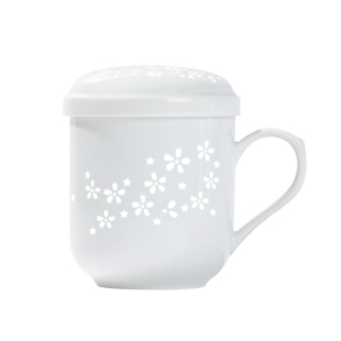 景德镇官方陶瓷玲珑茶漏杯家用大容量茶水分离杯玲珑纯白马克杯