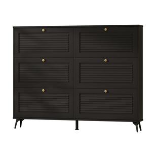 三梦实木窄小中古鞋柜黑色家用门口17cm超薄入户鞋柜2025新款爆款