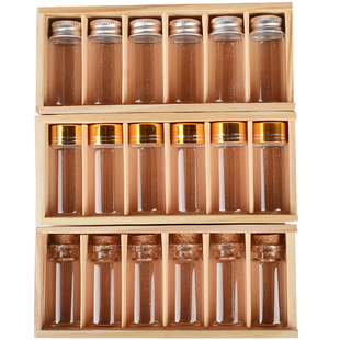 木盒收纳玻璃瓶许愿瓶带盖木塞小玻璃瓶套装礼物盒透明旅行收集瓶