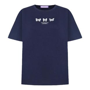 Letter from moon蝴蝶字母刺绣短袖女夏新款美式复古T恤