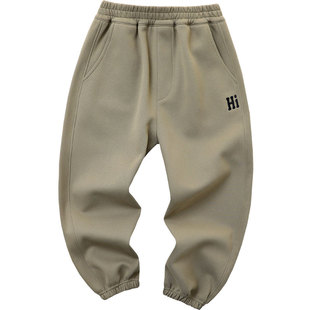 男童百搭珠地棉运动裤2023秋季儿童宽松刺绣卫裤中大童洋气长裤子