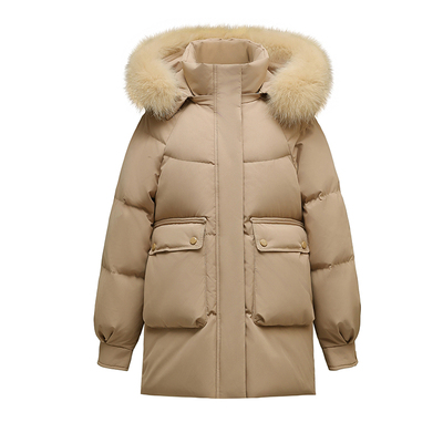 啄木鸟白鸭绒羽绒服女中长款冬季2025年新款大毛领妈妈外套加厚