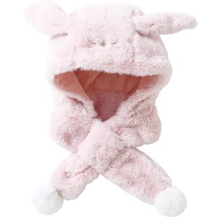 伊米伦儿童帽子秋冬季男童女童帽子围脖一体帽可爱小熊婴儿宝宝帽