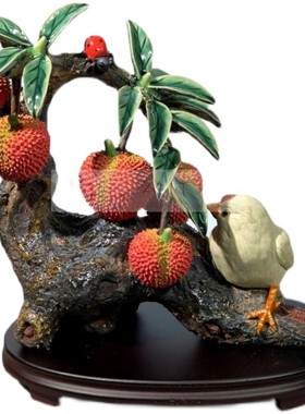 石湾公仔工艺品精品摆件荔枝小鸡