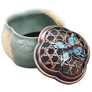 陶瓷影青香薰炉国风家用古法珐琅仿古盘香炉室内茶道檀香焚香器