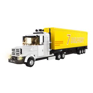 万格重型汽车运输集装箱货车卡车小颗粒积木模型男孩益智拼装玩具