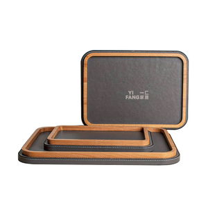 一匚 现代几何皮革置物托盘收纳盘 样板间客厅床头柜酒店桌面摆件