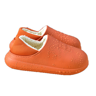 防水棉拖鞋包跟秋冬季室内家居女皮面厚底保暖男情侣防滑加绒冬天