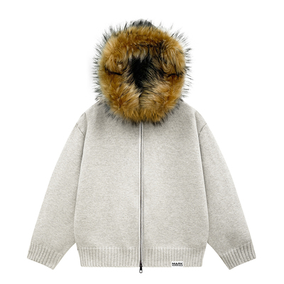 马克华菲大毛领连帽针织衫卫衣男